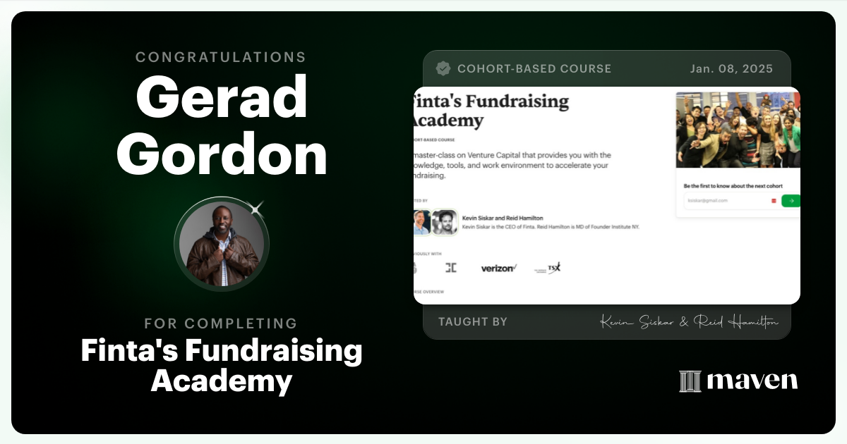 Certificate of Completion for Finta's Fundraising Academy