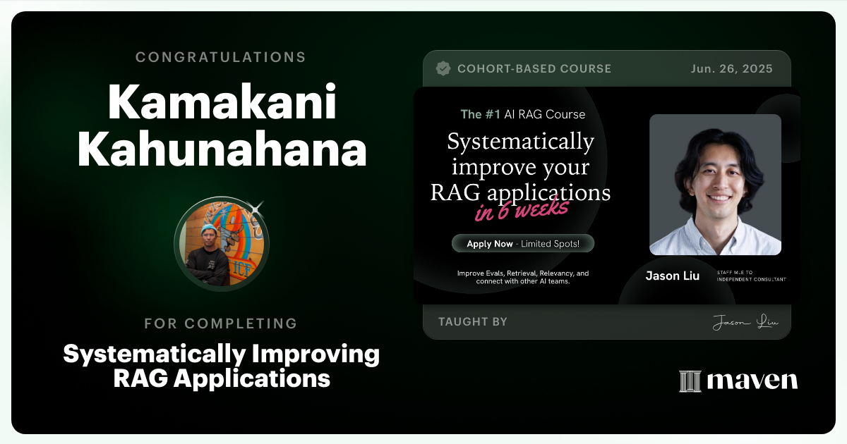 Certificate of Completion for Systematically Improving RAG Applications