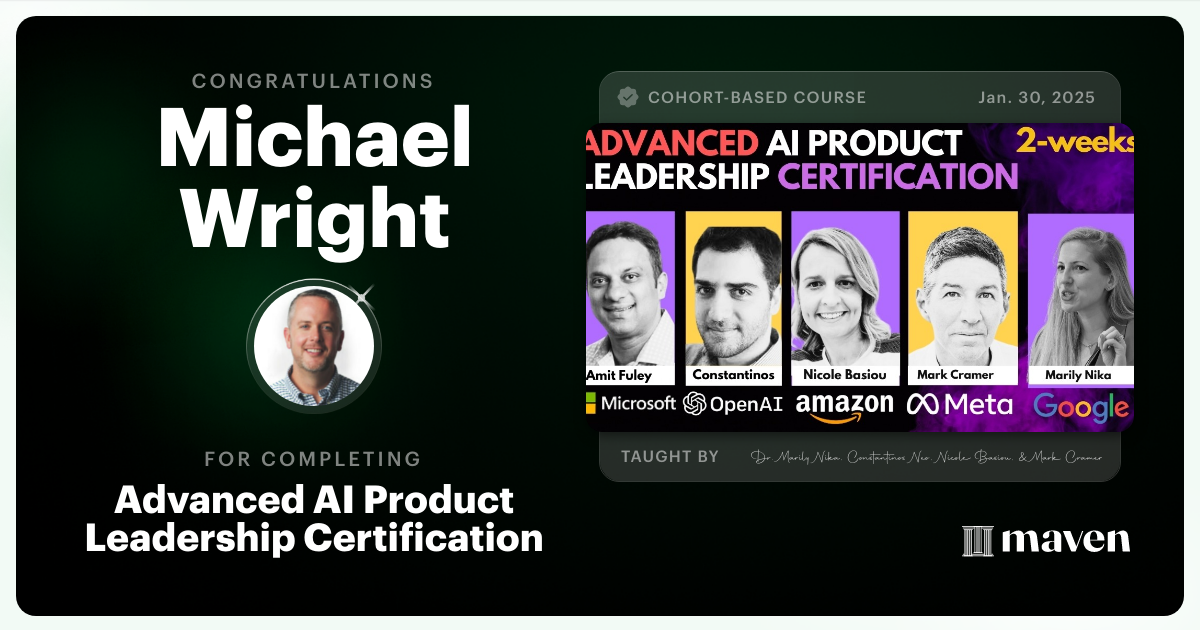 Certificate of Completion for Advanced AI Product Leadership Certification