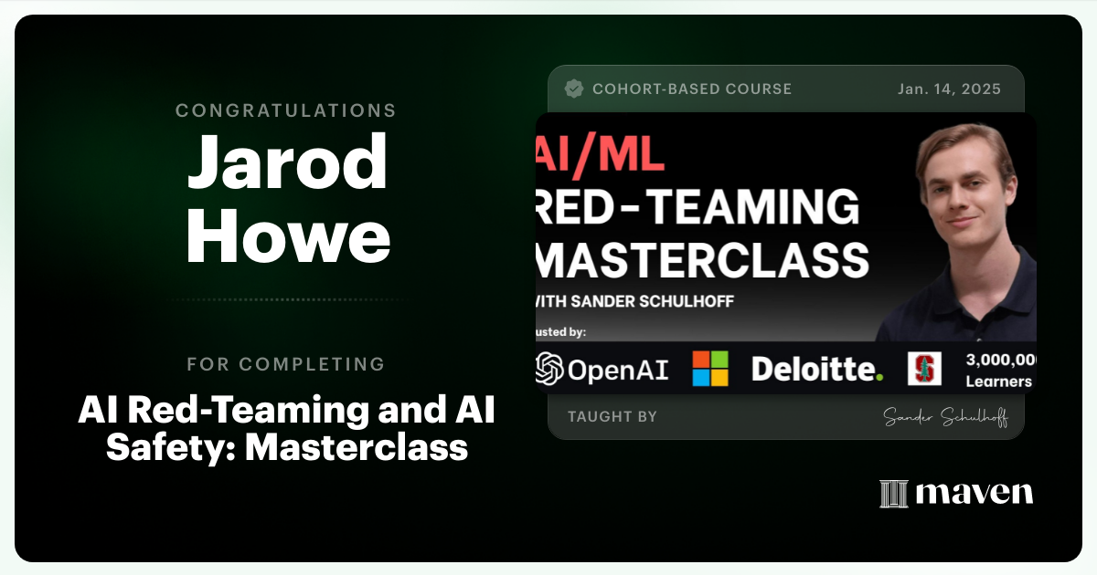 Certificate of Completion for AI Red Teaming & AI Security Masterclass