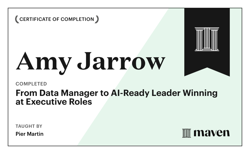 Certificate for From Data Manager to AI-Ready Leader Winning at Executive Roles