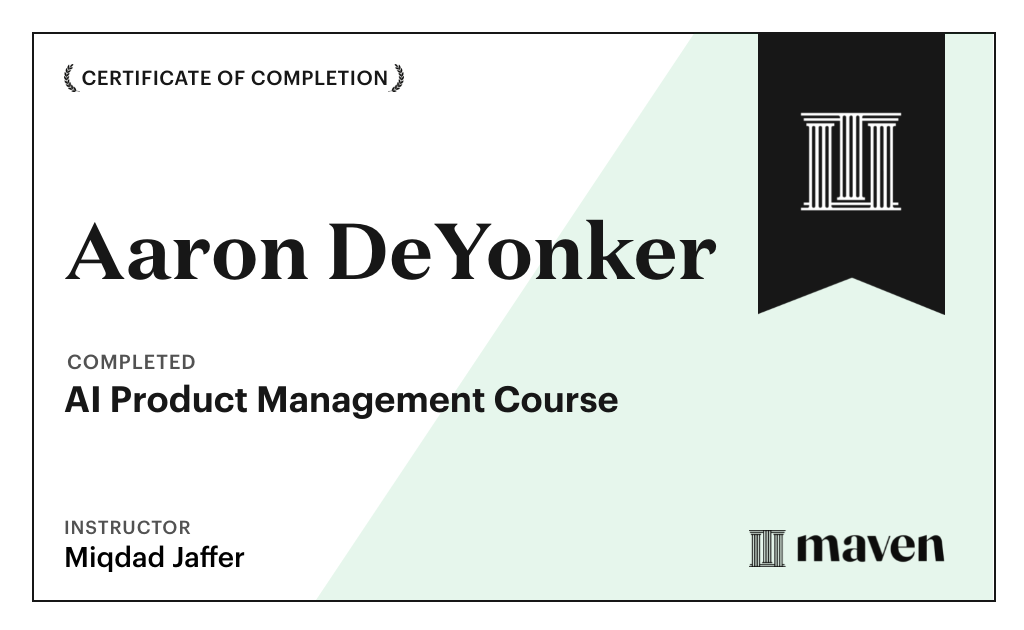 Certificate for AI Product Management Course