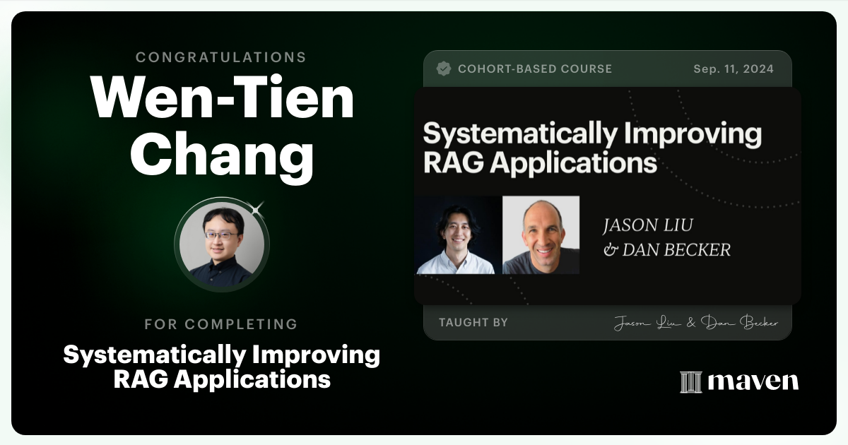 Certificate of Completion for Systematically Improving RAG Applications