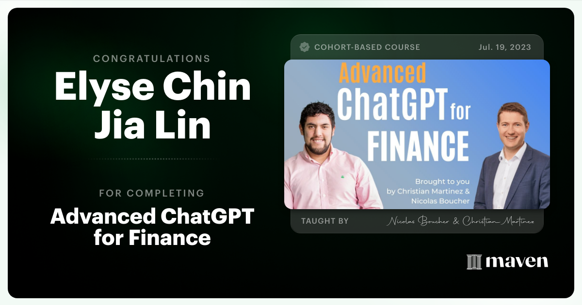 Certificate of Completion for AI for Finance - Advanced