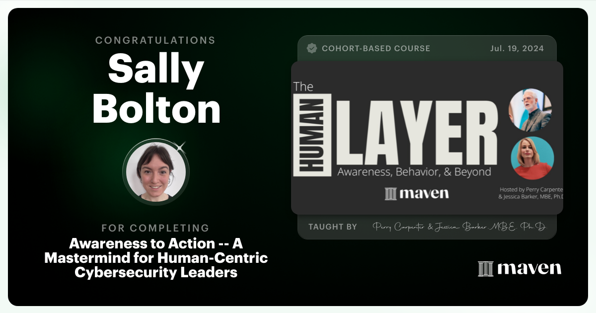 Certificate of Completion for Awareness to Action -- A Mastermind for Human-Centric Cybersecurity Leaders