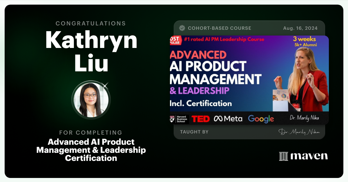 Certificate of Completion for Advanced AI Product Leadership Certification