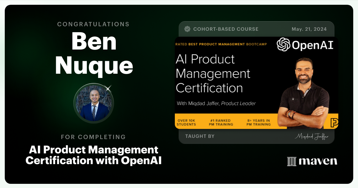 Certificate of Completion for AI Product Management Certification