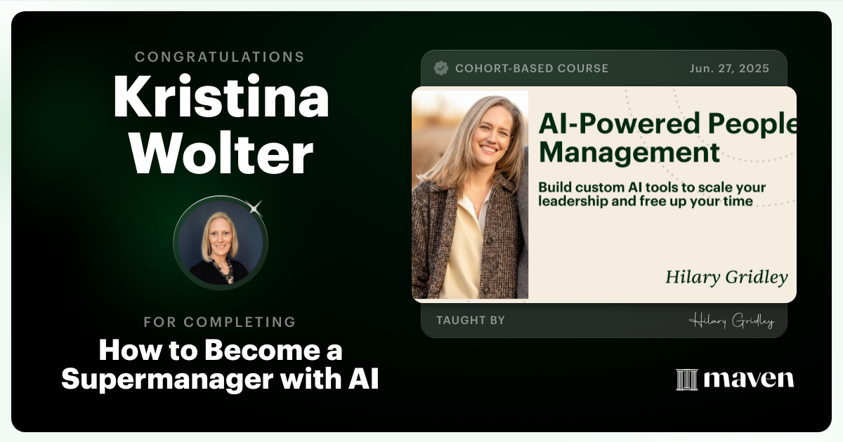 Certificate of Completion for How to Become a Supermanager with AI