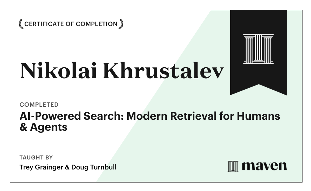 Certificate for AI-Powered Search: Modern Retrieval for Humans & Agents
