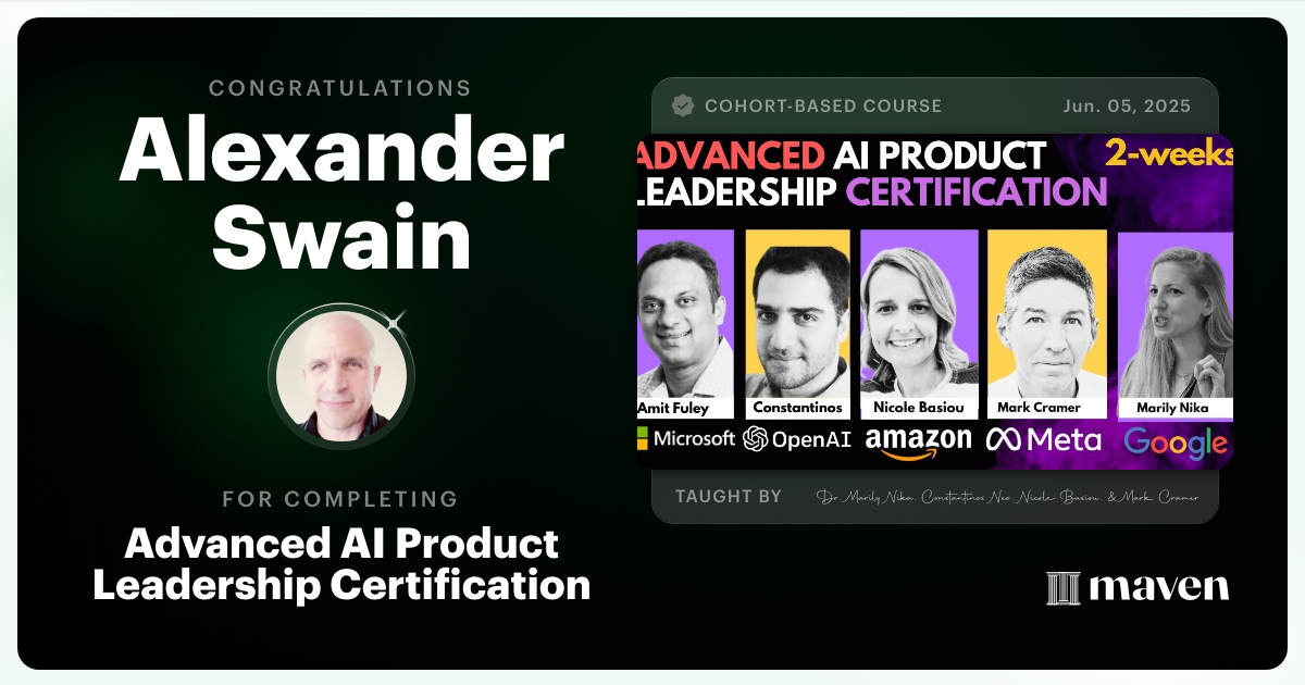 Certificate of Completion for Advanced AI Product Leadership Certification