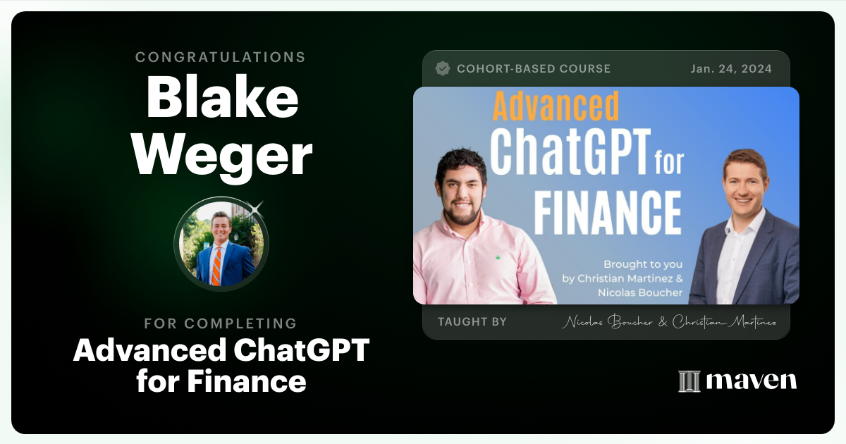 Certificate of Completion for AI for Finance - Advanced