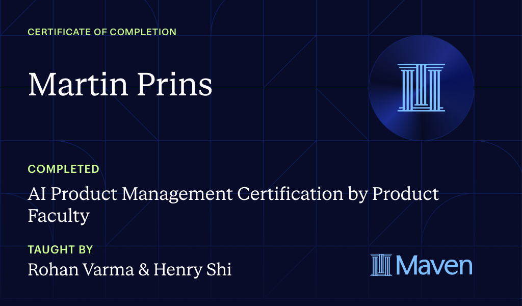 Certificate for AI Product Management Certification by Product Faculty