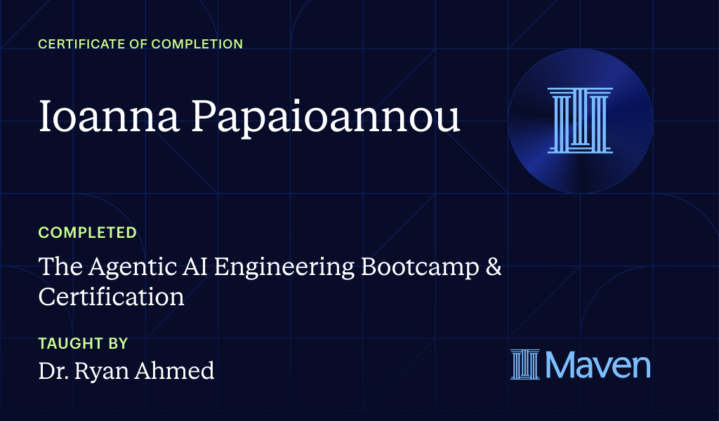 Certificate for The Agentic AI Engineering Bootcamp & Certification