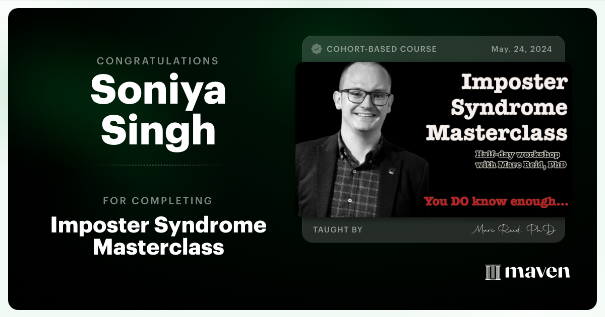 Certificate of Completion for Imposter Syndrome Masterclass