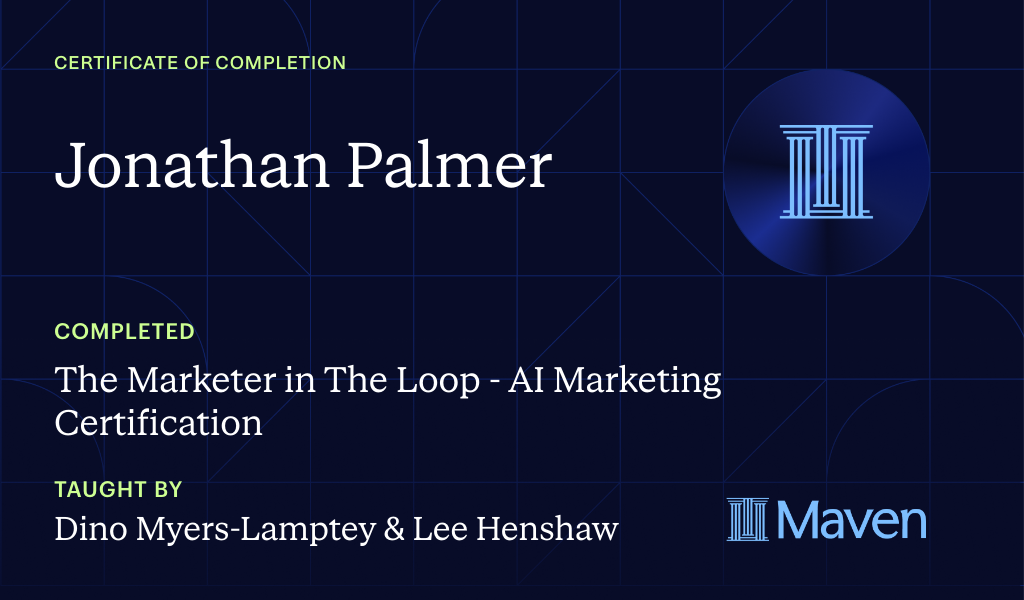 Certificate for The Marketer in The Loop  - An Introduction to AI Marketing Workflows in Claude