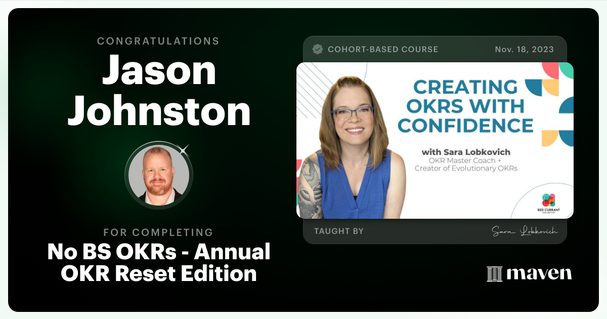 Certificate of Completion for No-BS OKRs