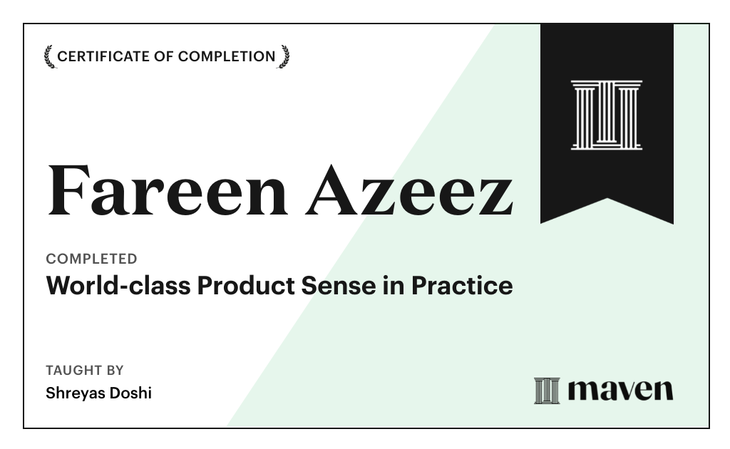 Certificate for World-class Product Sense in Practice