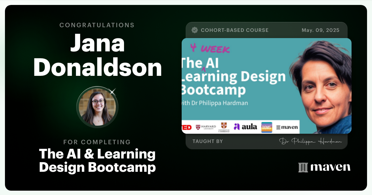Certificate of Completion for The AI Bootcamp for L&D