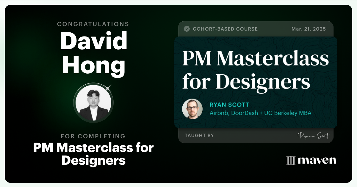 Certificate of Completion for PM Masterclass for Designers