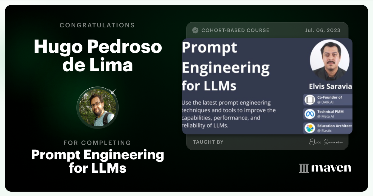 Certificate of Completion for Advanced Prompt Engineering for LLMs