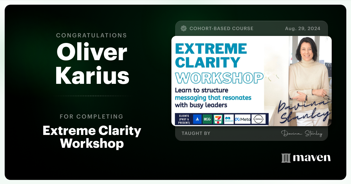 Certificate of Completion for Extreme Clarity Workshop