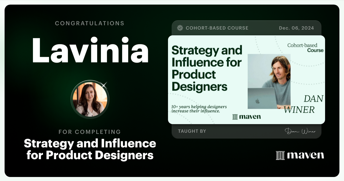 Certificate of Completion for Strategy and Influence for Product Designers