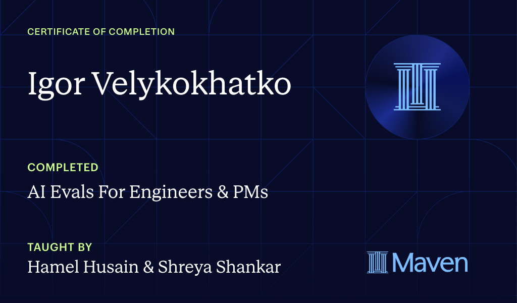 Certificate for AI Evals For Engineers & PMs