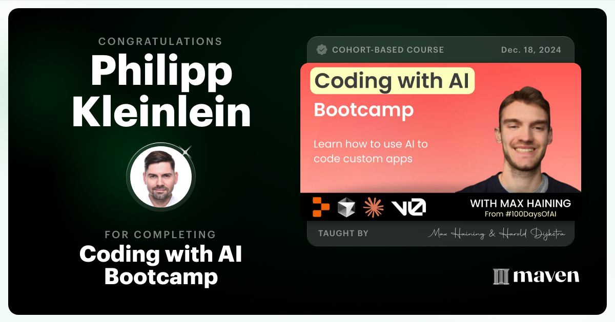 Certificate of Completion for Vibe Coding Bootcamp