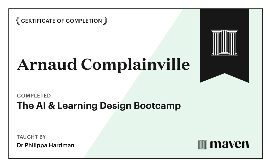 Certificate for The AI Bootcamp for L&D