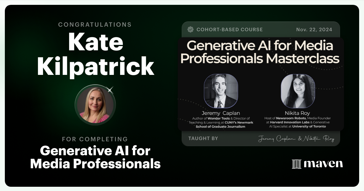 Certificate of Completion for Generative AI for Media Professionals