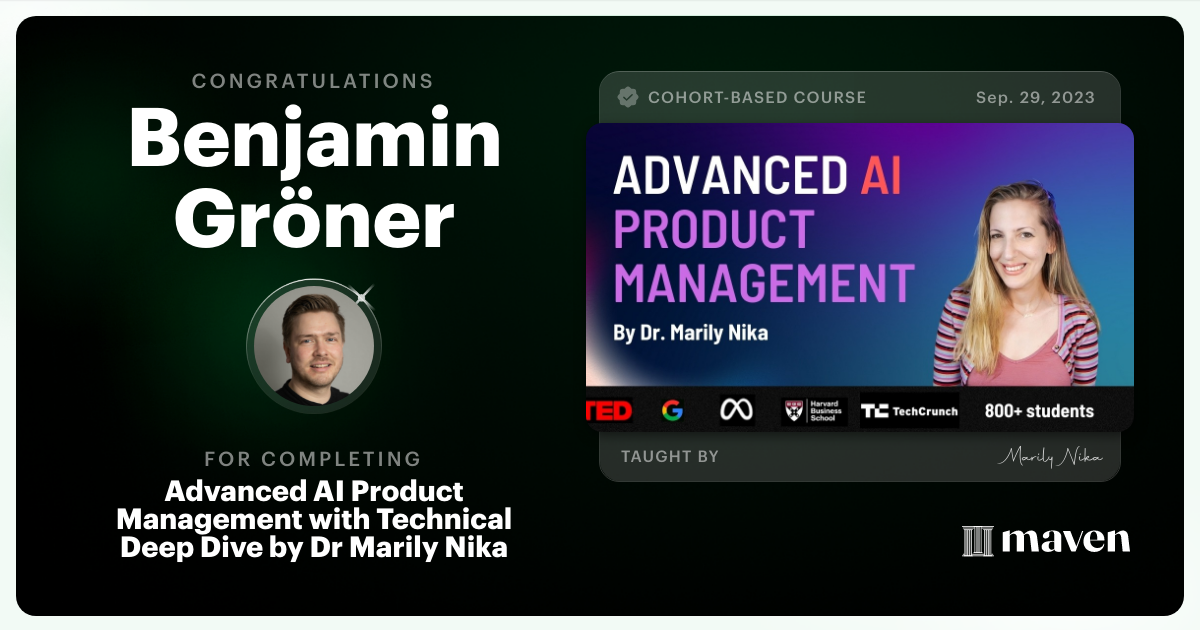 Certificate of Completion for Advanced AI Product Leadership Certification