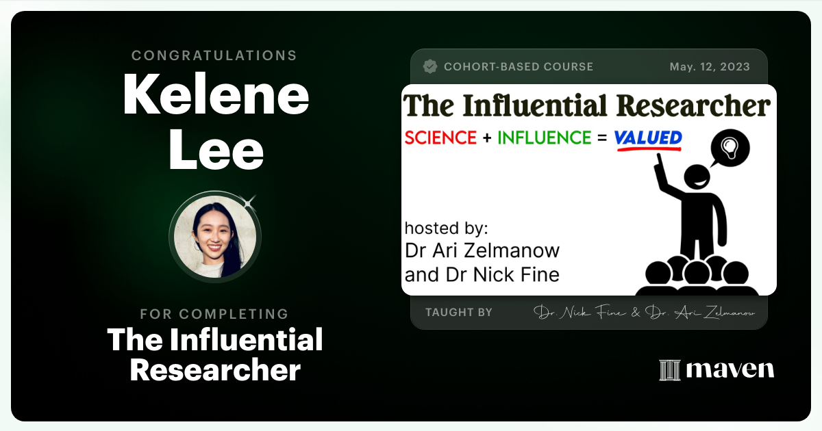 Certificate of Completion for Influential Research: How to Influence Product Decisions with Research