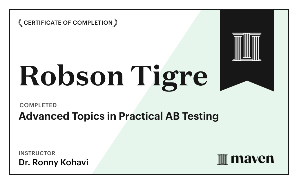 Certificate for Advanced Topics in Practical A/B Testing