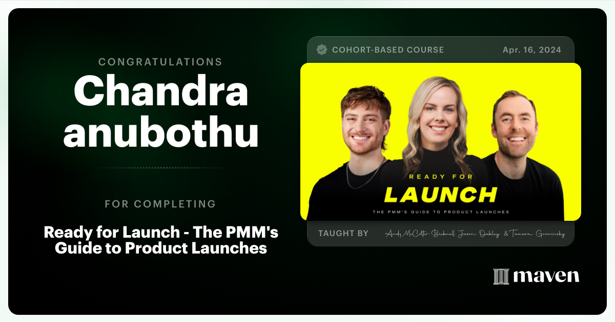 Certificate of Completion for Ready for Launch - The PMM's Guide to Product Launches