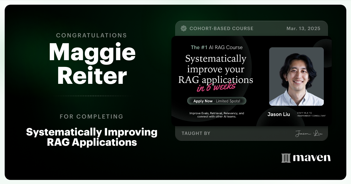 Certificate of Completion for Systematically Improving RAG Applications
