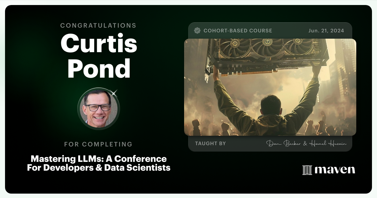 Certificate of Completion for Mastering LLMs For Developers & Data Scientists