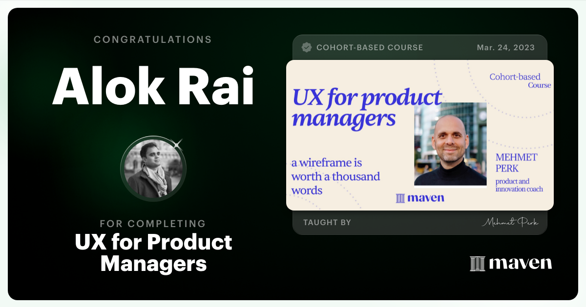Certificate of Completion for UX for Product Managers