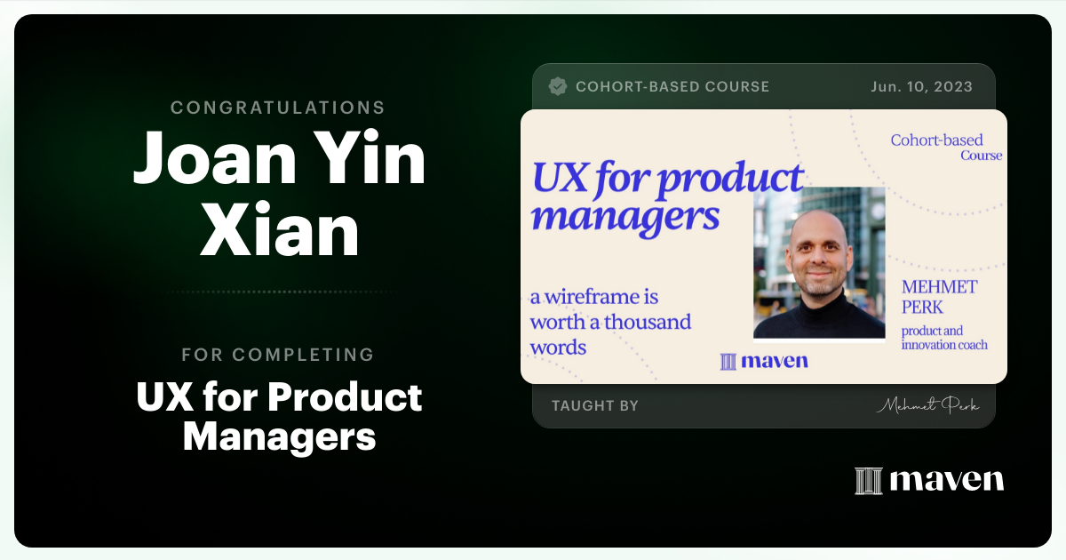 Certificate of Completion for UX for Product Managers