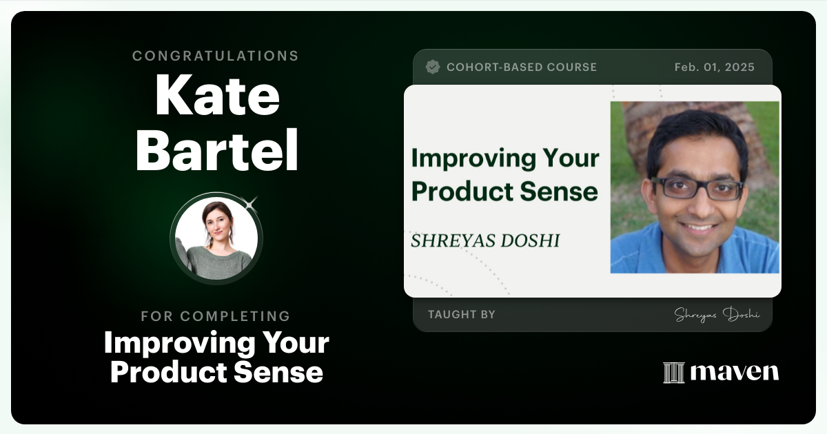 Certificate of Completion for World-class Product Sense in Practice