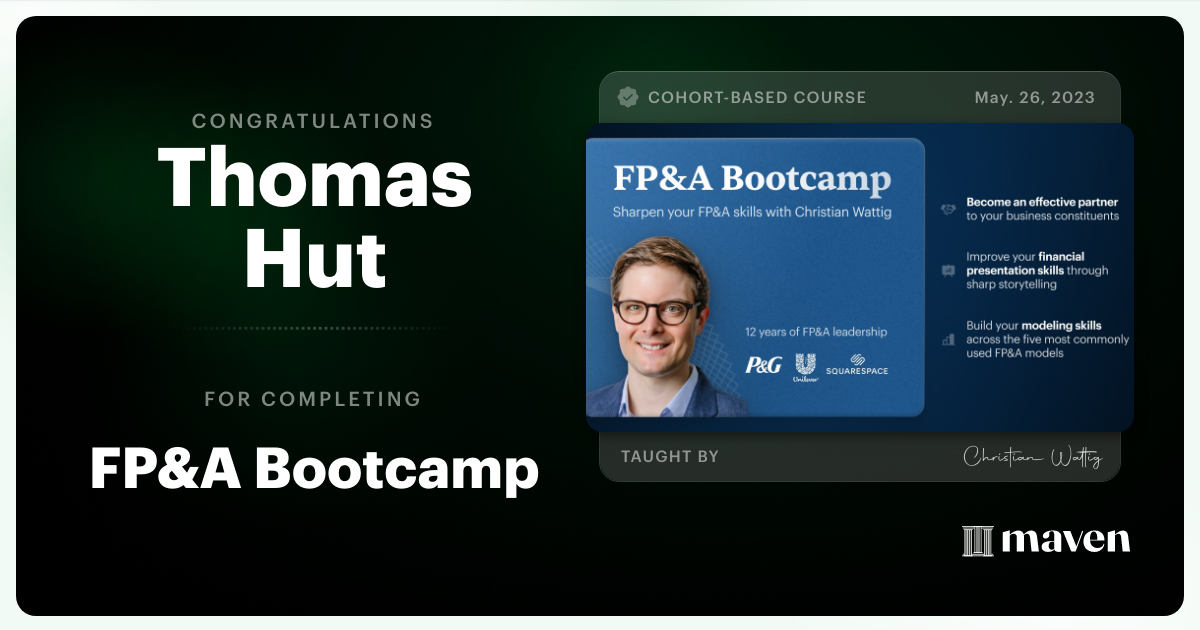 Certificate of Completion for FP&A Bootcamp