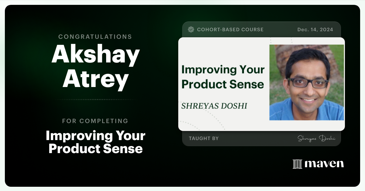 Certificate of Completion for World-class Product Sense in Practice