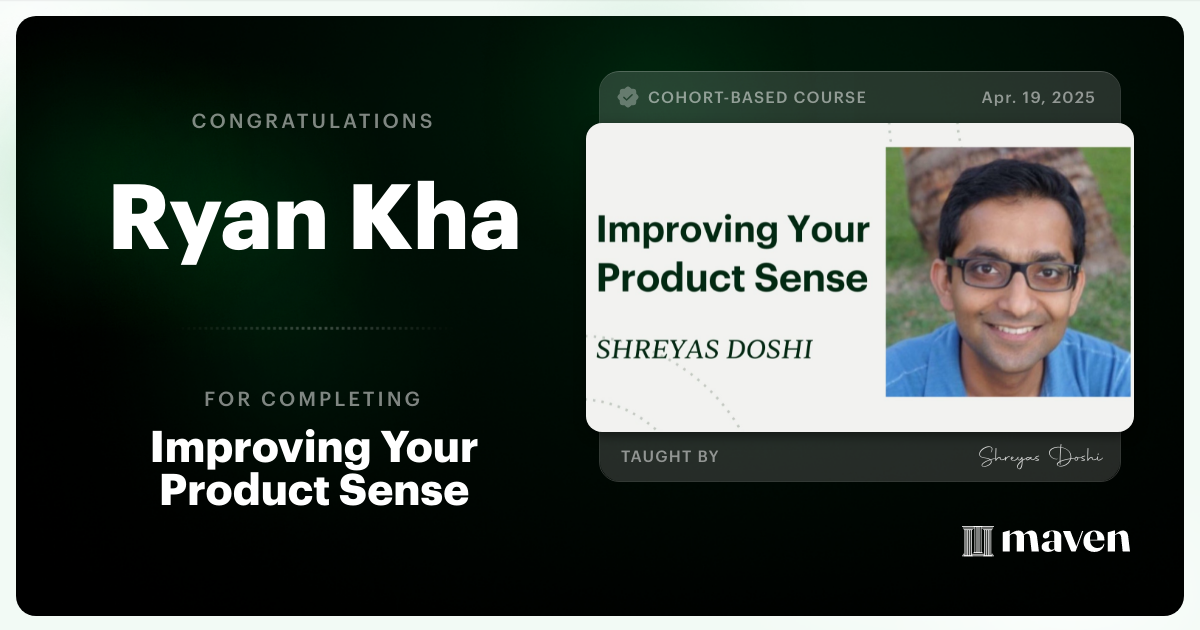 Certificate of Completion for World-class Product Sense in Practice