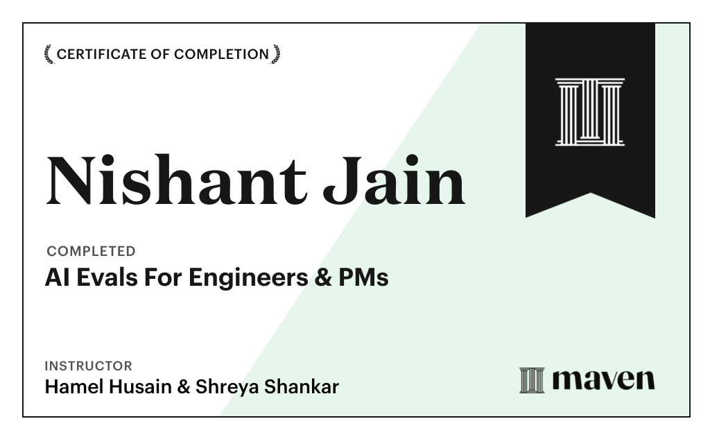 Certificate for AI Evals For Engineers & PMs
