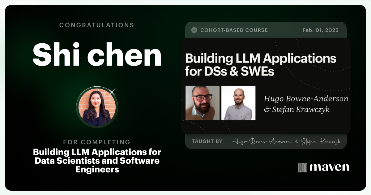 Certificate of Completion for Building AI Applications for Data Scientists and Software Engineers