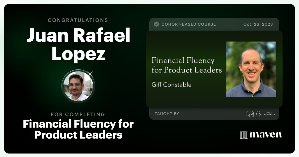 Certificate of Completion for Financial Fluency for Product Leaders