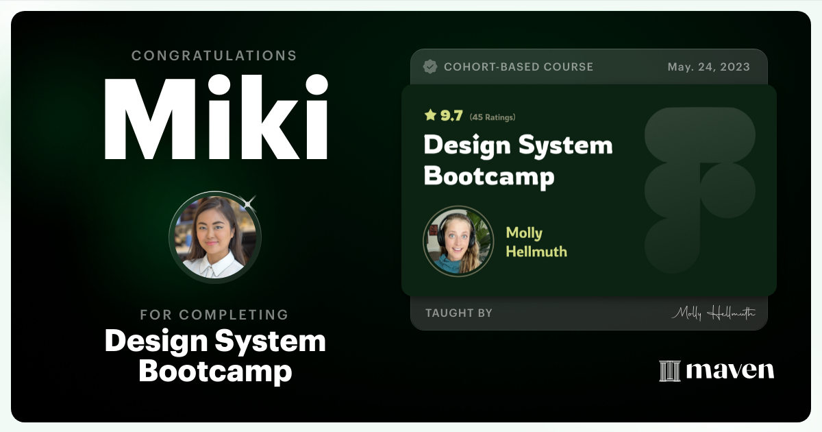 Certificate of Completion for Design System Bootcamp