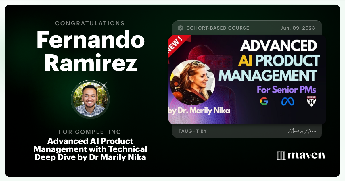 Certificate of Completion for Advanced AI Product Leadership Certification