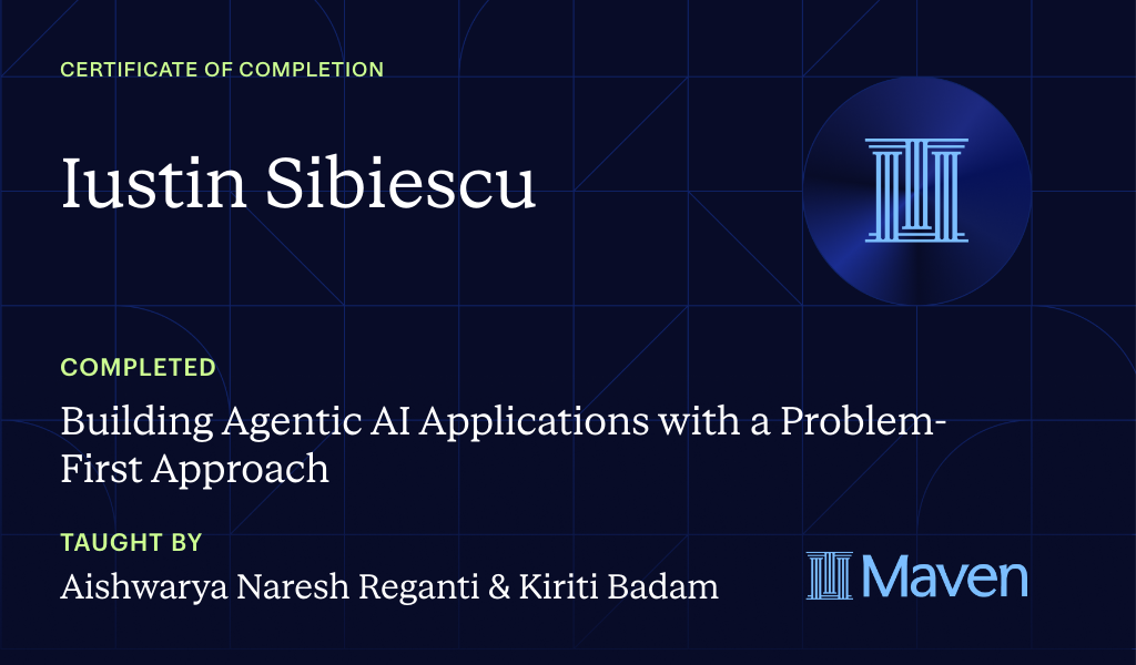 Certificate for Building Agentic AI Applications with a Problem-First Approach