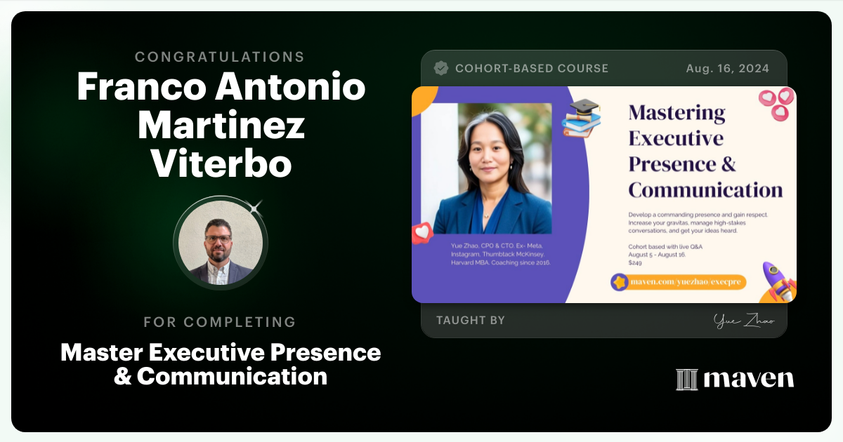 Certificate of Completion for Master Executive Presence, Communication & Influence with AI