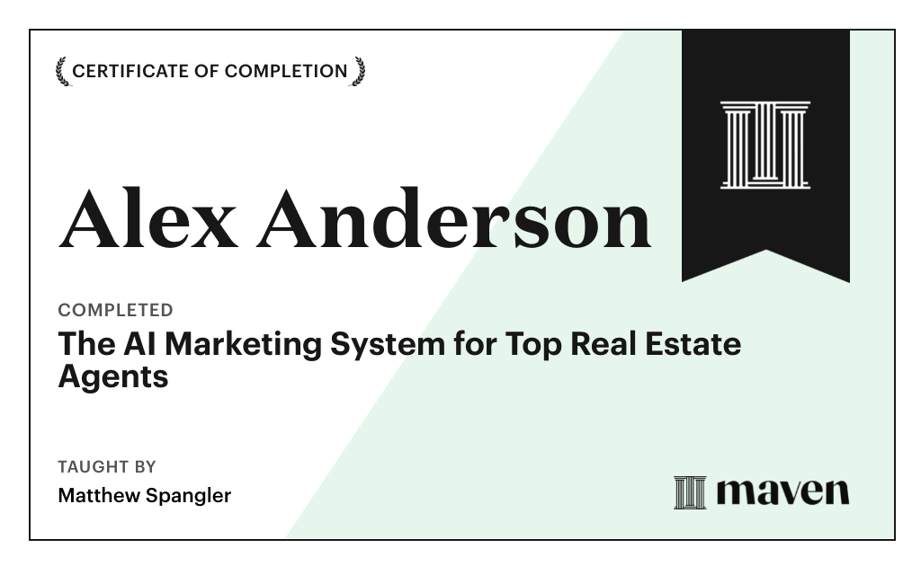 Certificate for The AI Marketing System for Top Real Estate Agents